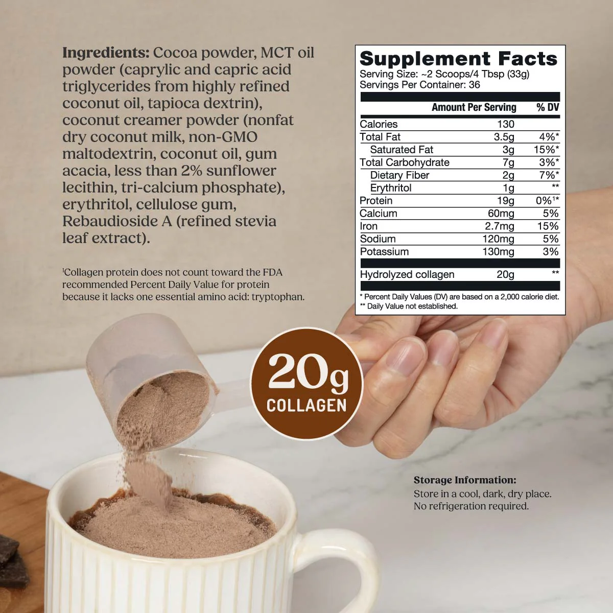 Chocolate Collagen Peptides, 42.3 oz - Image 2