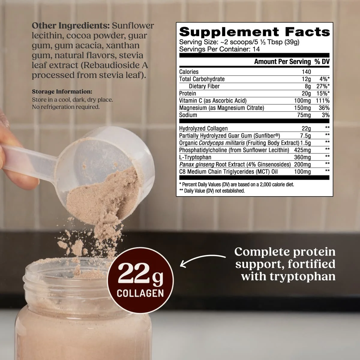 Dark Chocolate Energy Collagen Protein, 18.8 oz. - Image 2